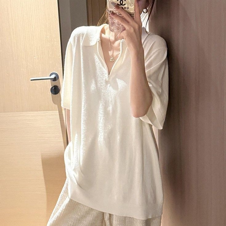 ビッグサイズ ルーズフィット Vネック ポロTシャツ