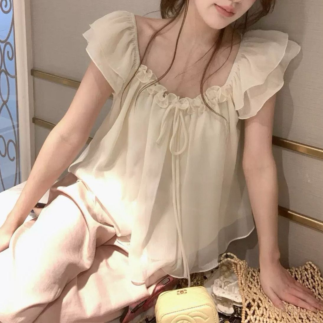 【ラブリーシック】 フリル フレアスリーブ シフォンブラウス