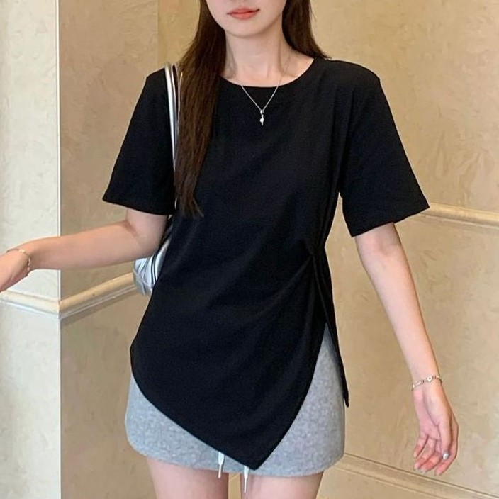 サイドスリットロング半袖 T シャツ