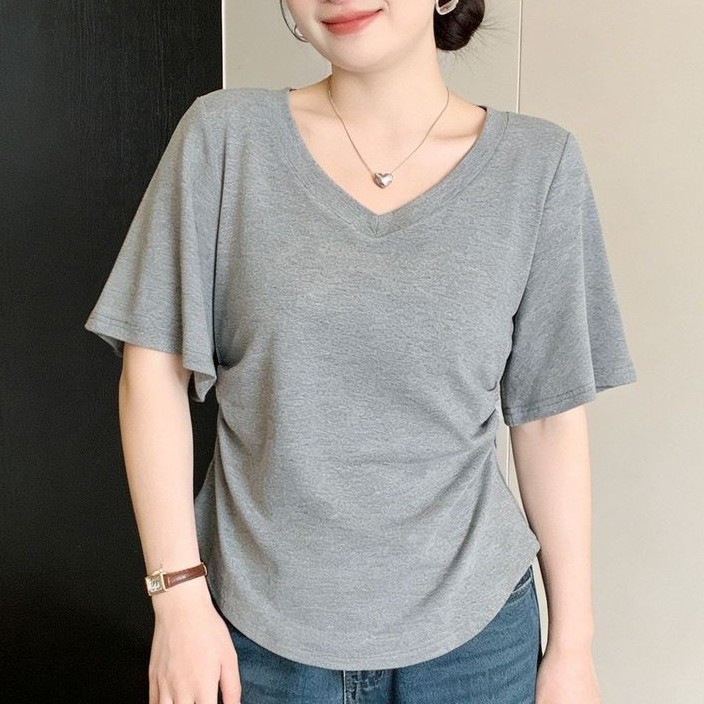 V ネックベーシックコットン半袖 T シャツ