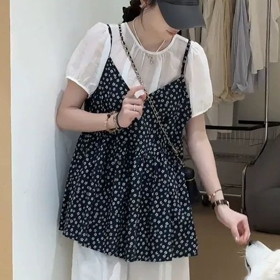 フェイク 2 ピース花柄ブラウス