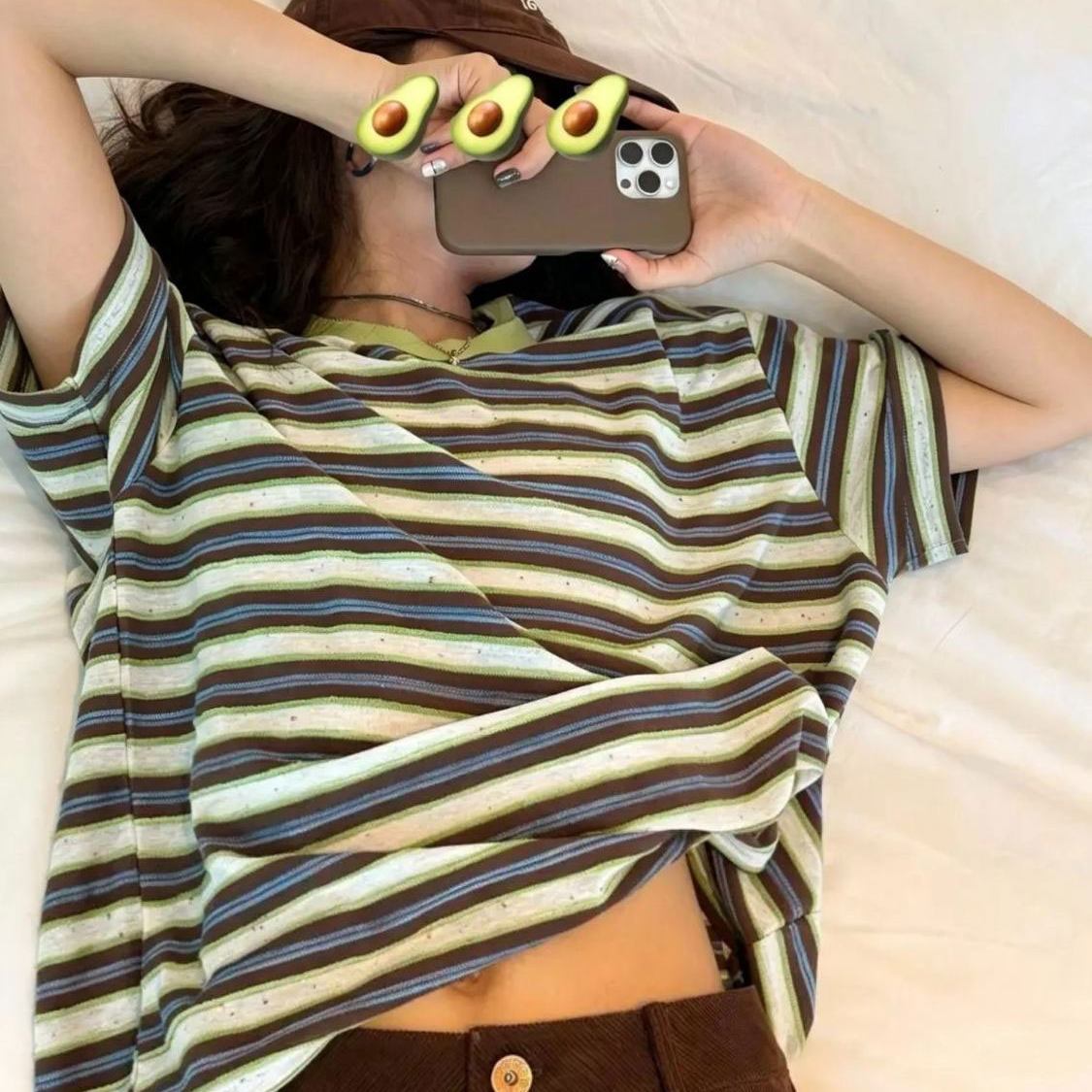 ベーシック ヴィンテージ 配色ボーダー 半袖Tシャツ - ルーズフィット