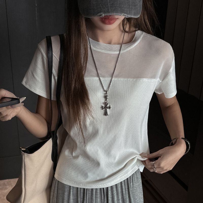 メッシュコンビネーション 半袖Tシャツ - クロップド セクシー
