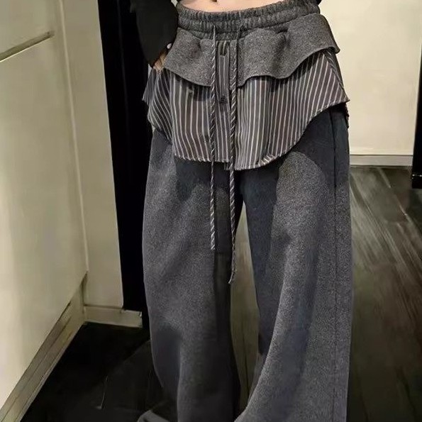 レイヤードウエストデザインワイドパンツ