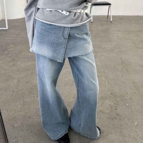 レイヤードスカート風オーバーレイワイドデニムパンツ