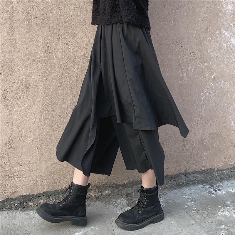 レイヤードデザインスカート風ワイドクロップドパンツ