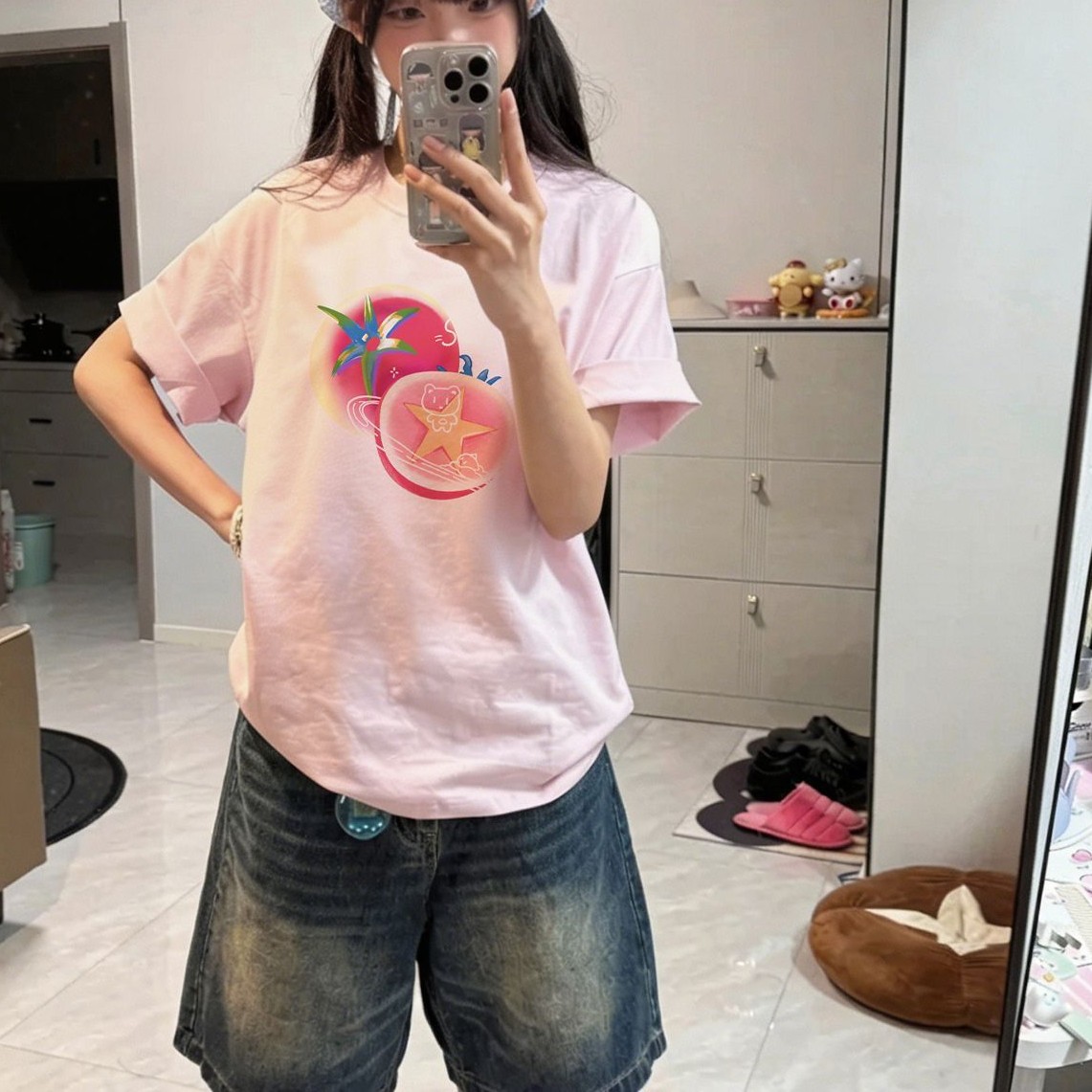 プリントラウンドネック半袖 T シャツ "home-products"