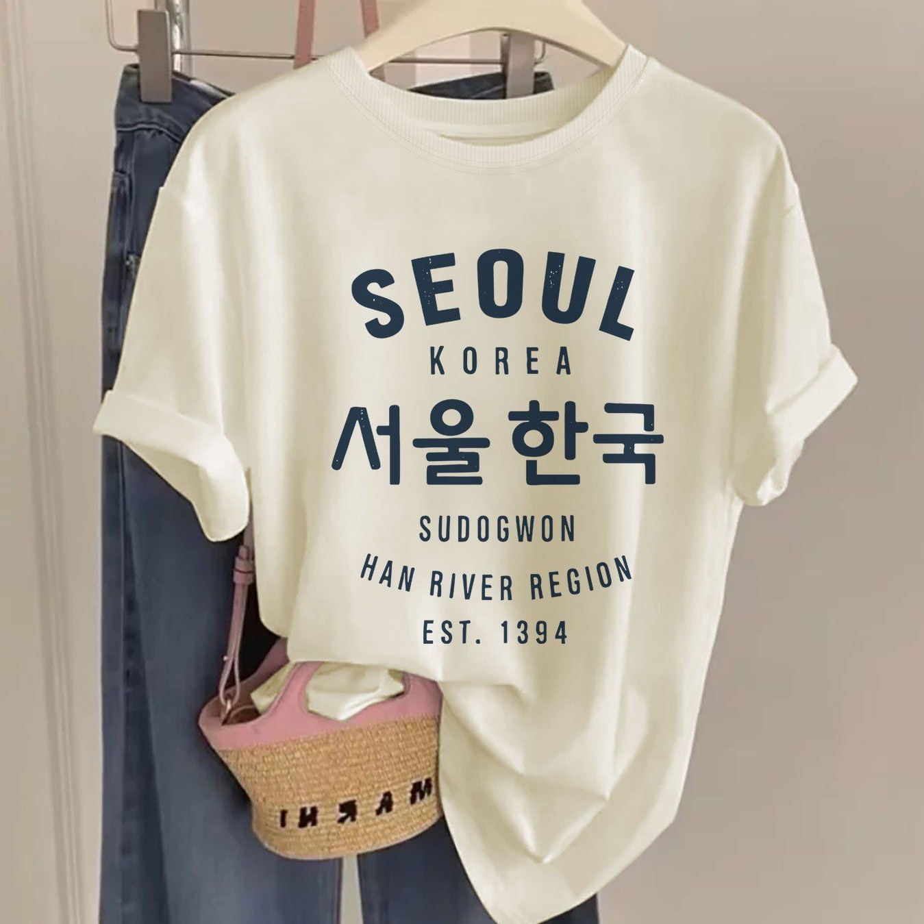 丸首ルーズレタリングカップル T シャツ