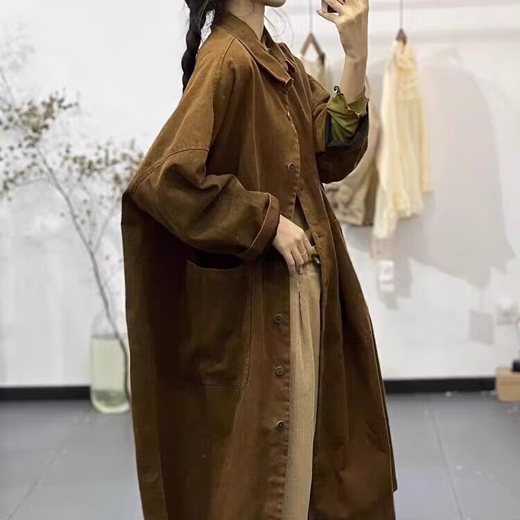 レトロゆったりロングトレンチコート オーバーサイズ