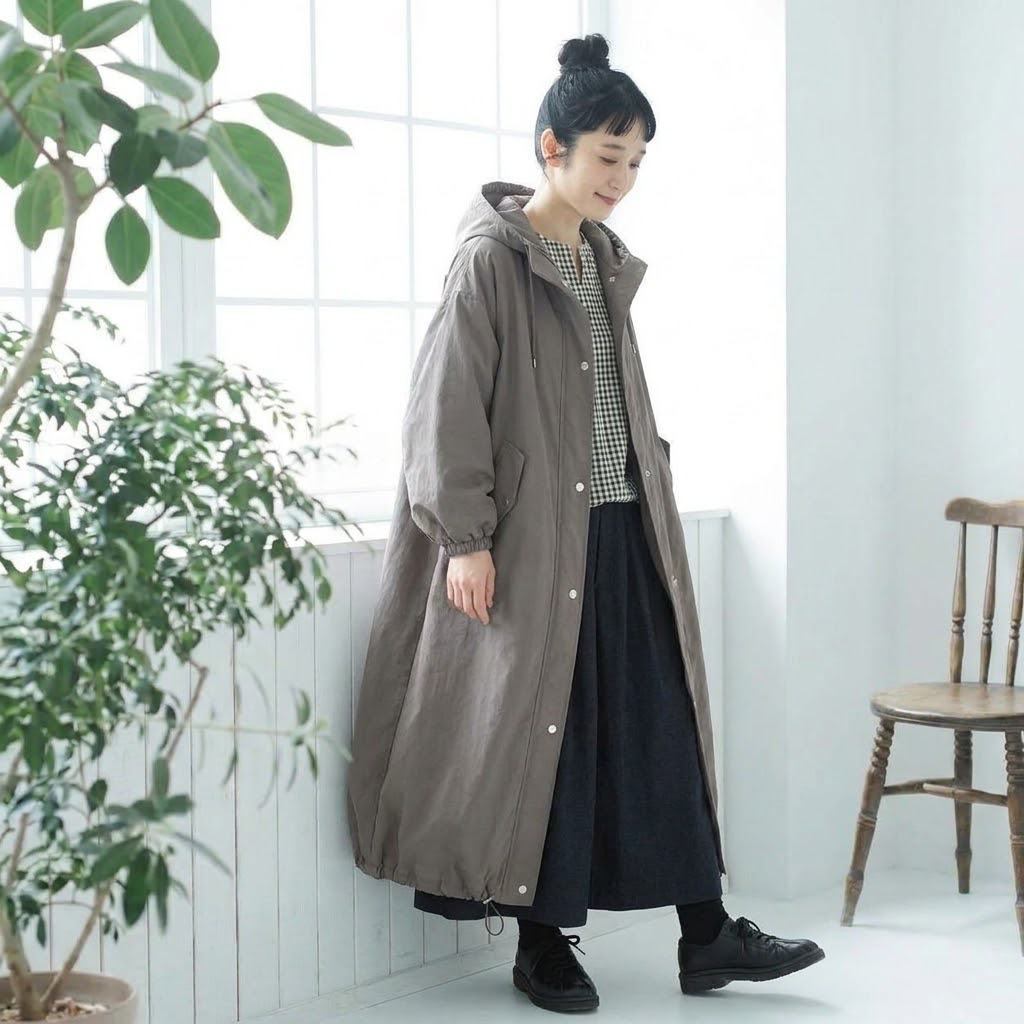 フルジップ ロング フード付き コート "home-products"
