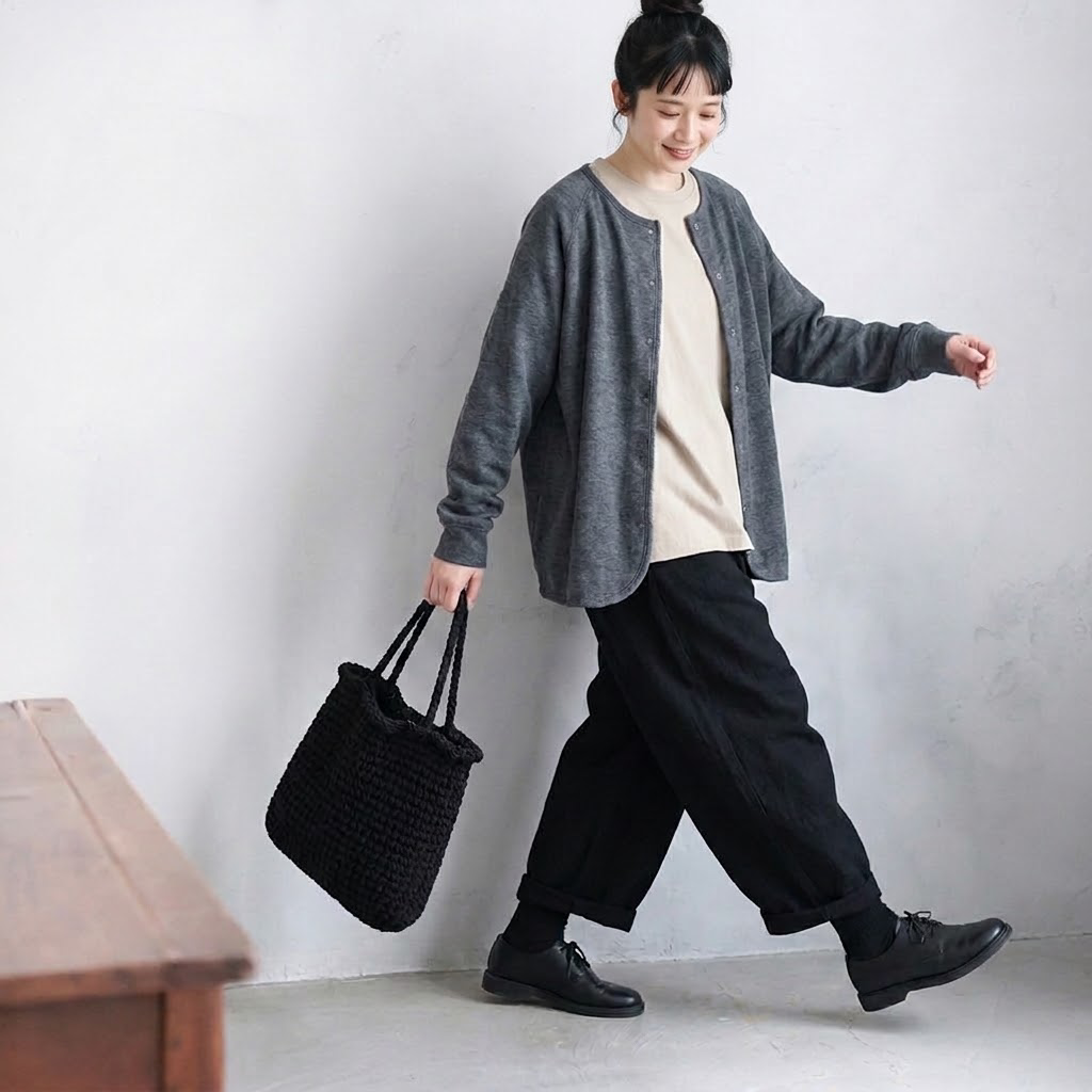 丸首アウター ポケット付きゆるパンツ 2 点セット "home-products"