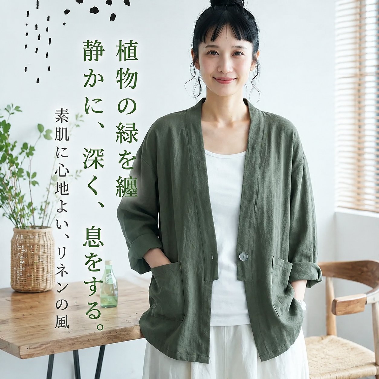 風待ち通りの木陰で、さらりと羽織るリネンのフードジャケット "home-products"