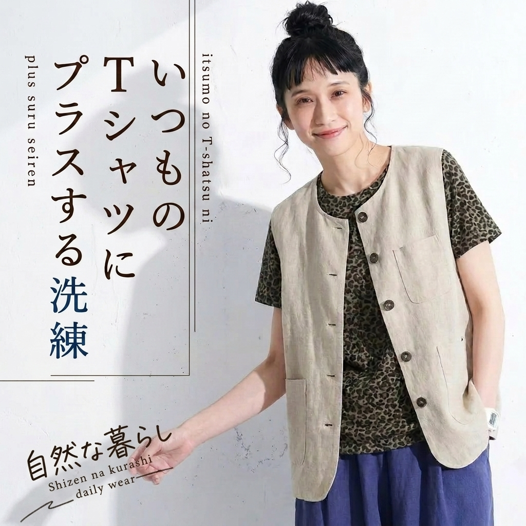 コットンリネン ドレープ感 大人クール ベスト