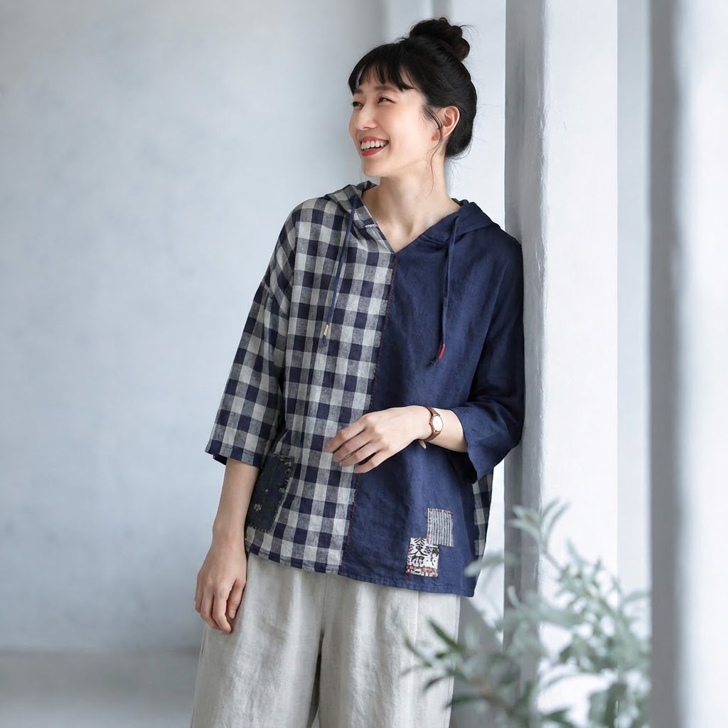 シンプルコーデのアクセント パッチフード T