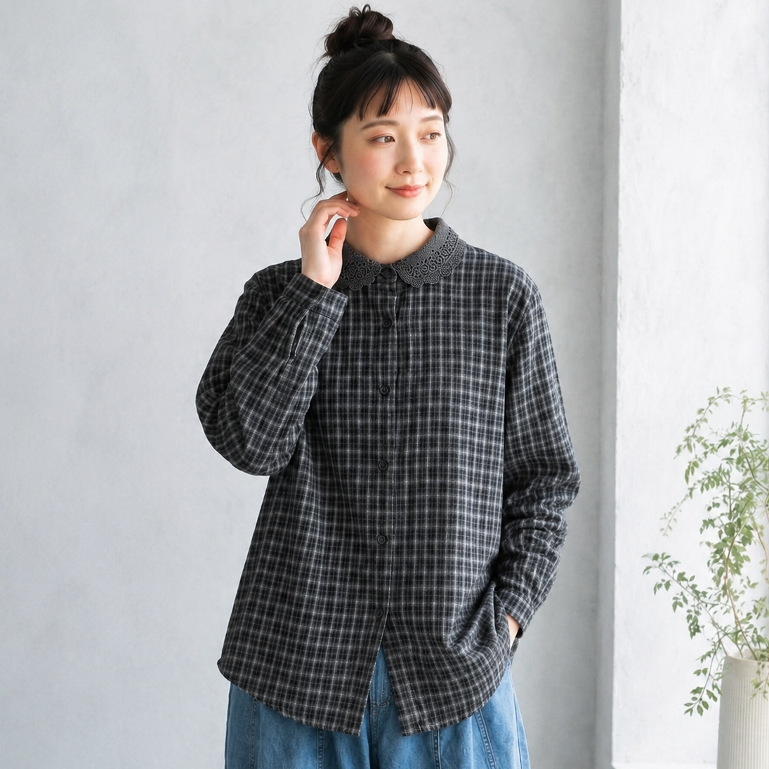 格子と丸い襟、これがいい。ブラウス