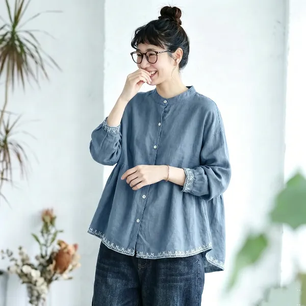 M-4XL コットン 刺繍 柔らかい肌触り 毎日使える 長袖 シャツ